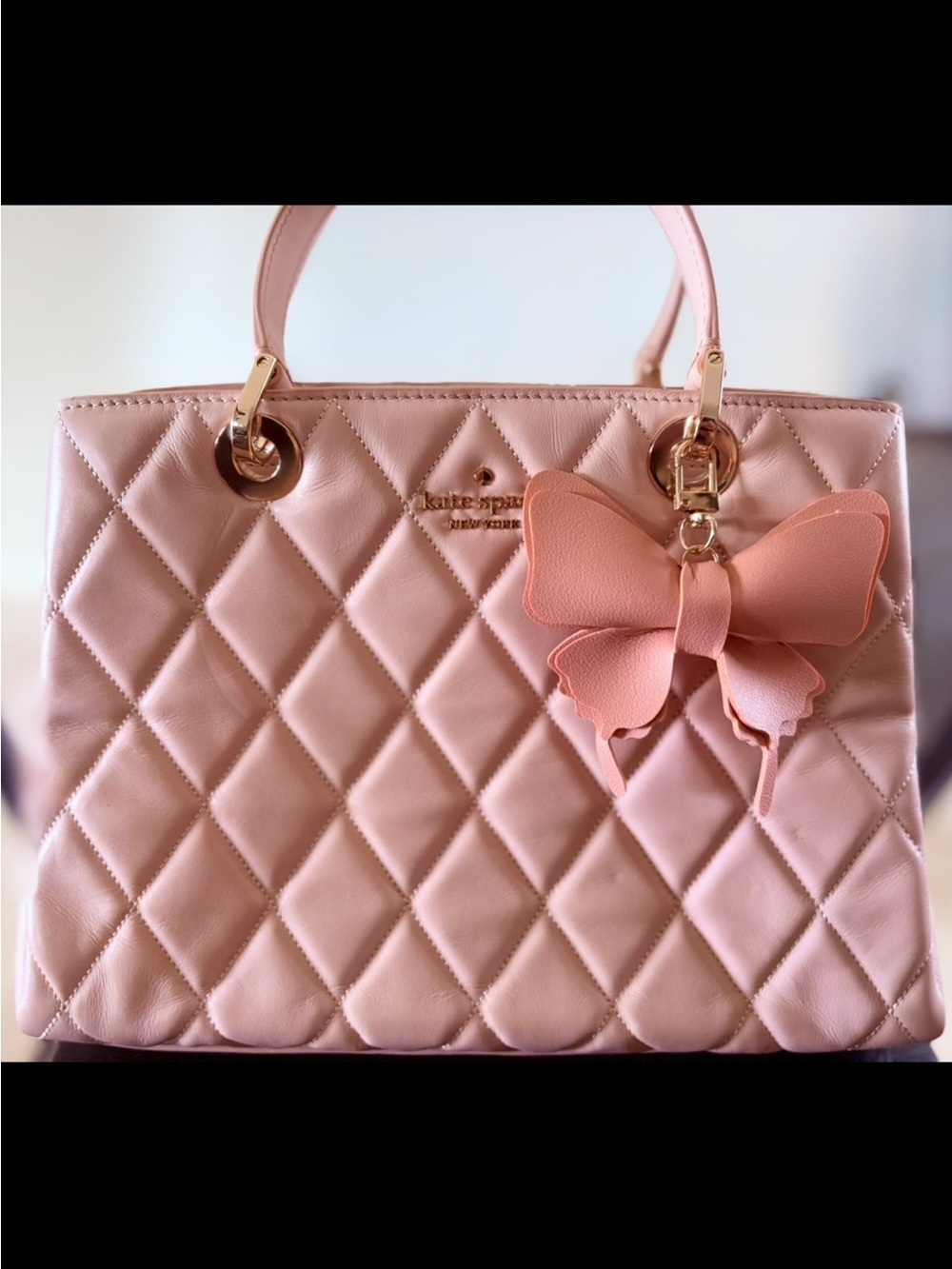 kate spade Quilted Blush Pink Satchel with Bow Charm